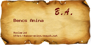 Bencs Anina névjegykártya